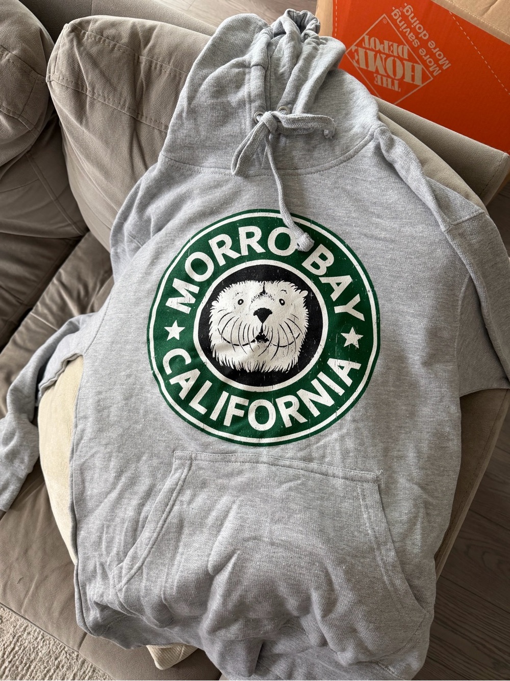 Gray Zip-Up Hoodie with Green Seal